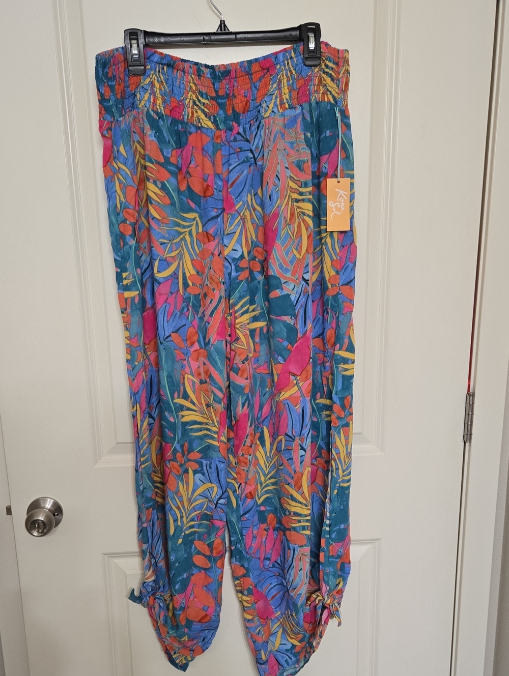 Kona Sol Teal Multicolor Tropical Harem Joggers